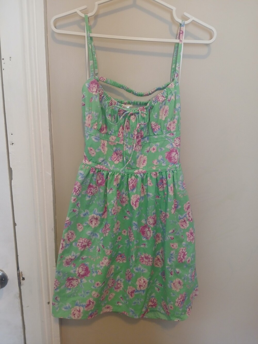 Zara Green Floral Cotton Backless Sundress Mini